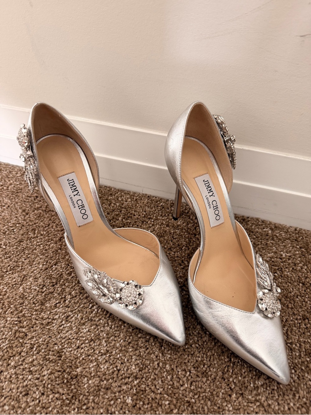 Jimmy Choo Silver Crystal-Embellished Pointed Pumps